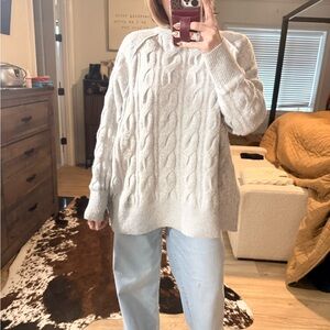 Aerie Cable Knit Sweater - Light Gray